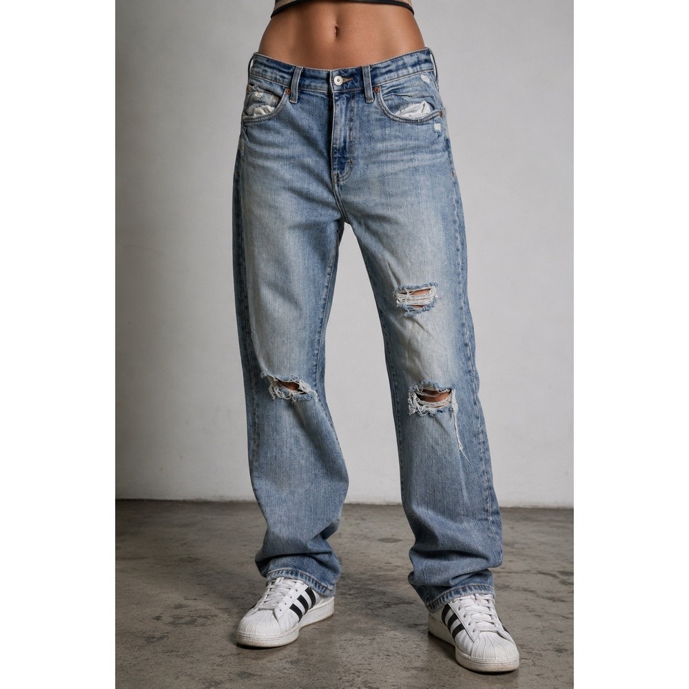 DAZE Just Right Distressed Jeans 27 Blue Cotton Stretch Denim D6200SOT-OBD